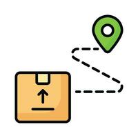 Package parcel with map pin showing concept icon of delivery route, delivery tracking vector