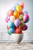 AI generated Colorful Balloon Arrangement in a Vase photo