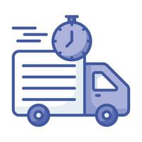 Delivery van with clock showing concept icon of on time delivery, fast delivery vector design