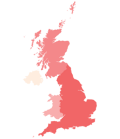 United Kingdom Regions map. Map of United Kingdom divided into England, Northern Ireland, Scotland and Wales countries. png