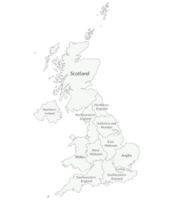 United Kingdom Regions map. Map of United Kingdom in administrative regions in white color png