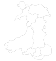 Wales map. Map of Wales divided in main regions in white color png