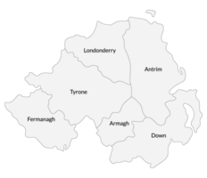 Northern Ireland map. Map of Northern Ireland divided into six main regions png