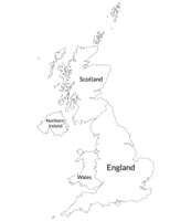 uni Royaume Régions carte. carte de uni Royaume divisé dans Angleterre, nord Irlande, Écosse et Pays de Galles des pays. png