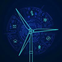 concept of sustainable technology or green technology, graphic of turbine with ecological element vector