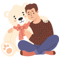 Lonely sad man with teddy bear png