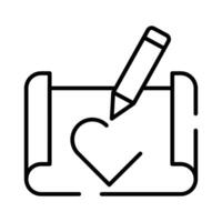 Heart shape on page with pencil concept icon of sketching in modern style vector