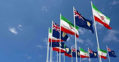 Anguilla and Iran Flags Waving Together in the Sky, Seamless Loop in Wind, Space on Left Side for Design or Information, 3D Rendering video