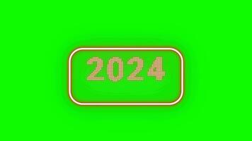 2024 Yellow Neon Effect Animation in Green Screen. Green Background Video Animation of 2024. happy Near Year