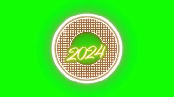 2024 gratuito video animazione nel verde schermo. contento nuovo anno 2024 neon effetto animazione.