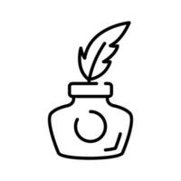 Feather quill pen in ink bottle, customizable vector, symbol of art and history vector