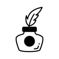 Feather quill pen in ink bottle, customizable vector, symbol of art and history vector