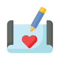 Heart shape on page with pencil concept icon of sketching in modern style vector