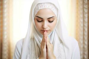 AI generated Muslim woman praying photo