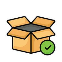 Cardboard with tick mark concept icon of order fulfillment, package delivered vector design