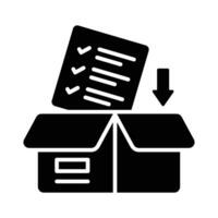 Cardboard down arrow concept icon of order fulfillment, package delivered vector design