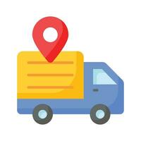 Cargo truck with map pin showing concept icon of cargo location, delivery tracking vector