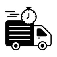 Delivery van with clock showing concept icon of on time delivery, fast delivery vector design