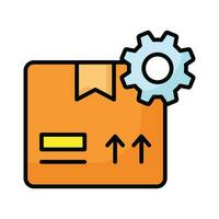 Cardboard with gear symbolizing delivery management icon, product management vector