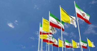 Vatican City and Iran Flags Waving Together in the Sky, Seamless Loop in Wind, Space on Left Side for Design or Information, 3D Rendering video