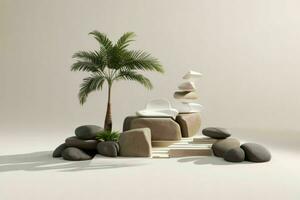 AI generated Premium stones podium for Presentation of the product with leaves. Pro Photo