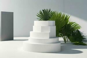 AI generated Premium stones podium for Presentation of the product with leaves. Pro Photo