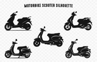 Motorbike Scooter Silhouettes vector Set, Scooters black Silhouette Vector Bundle