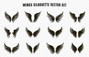 Set of different Wings Silhouettes Vector Collection, Angel Wings with Long Feather Vector