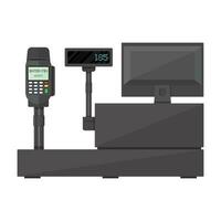 Cash register with display, payment terminal. Customer side. Vector illustration in flat style