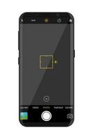 Modern smartphone with camera application. User interface of camera viewfinder. Focusing screen in recording time. Gallery, hdr, quality, image stabilization icon, ui. Vector illustration flat style