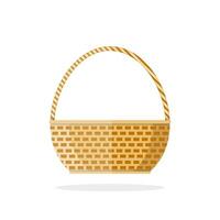 Empty brown woven wicker basket isolated on white background. vector illustration in flat design
