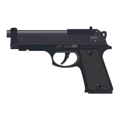 Pistol gun, automatic modern handgun. Hand weapon. Vector illustration in flat style