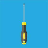 Modern screwdriver with plastic handle. Vector Illustration in flat style on blue background