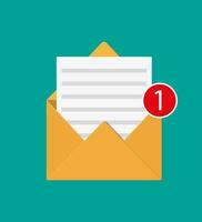 Paper envelope letter with counter notification. Mail sms message icon. Unread email message. Vector illustration in flat style