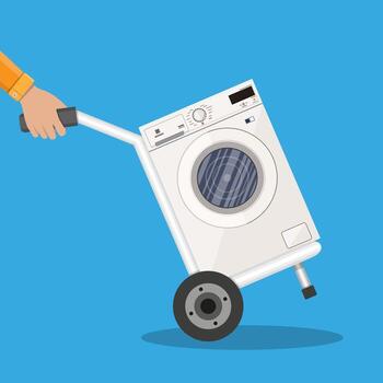 Metallic hand truck with washing machine. delivery concept. vector illustration in flat design