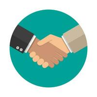 Businessmans handshake icon. vector illustration in flat design at grey background. shaking hands. successful transaction