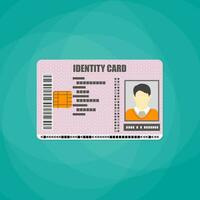 carné de identidad tarjeta. identidad tarjeta, nacional carné de identidad tarjeta, carné de identidad tarjeta con electrónico chip. vector ilustración en plano diseño en blanco antecedentes