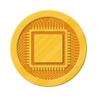 Golden coin with computer chip. Money and finance. Digital currency. Virtual money, cryptocurrency and digital payment system. Vector illustration in flat style