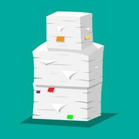 Pile of papers. Office documents heap. Routine, bureaucracy, paperwork, big data, office. Vector illustration in flat style