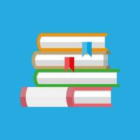 stack of books with bookmarks isolated on blue background. vector illustration in flat style