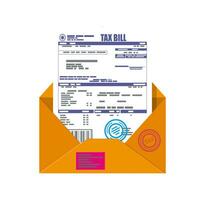 Mail envelope with tax declaration paper document. Tax day. Vector illustration in flat style