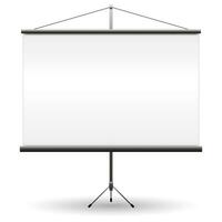 Realistic black projector screen for presentations with empty white blank. vector illustration isolated on white background