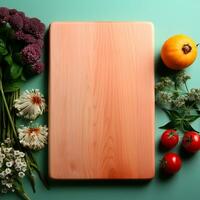 ai generado de madera corte junta, sitio para corte vegetales y frutas en el cocina, preparando comida - ai generado imagen foto