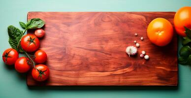 ai generado de madera corte junta, sitio para corte vegetales y frutas en el cocina, preparando comida - ai generado imagen foto