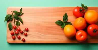 ai generado de madera corte junta, sitio para corte vegetales y frutas en el cocina, preparando comida - ai generado imagen foto