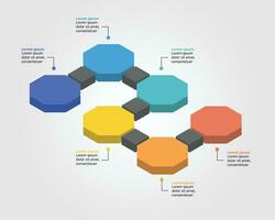 Octagon step chart template for infographic for presentation for 6 element vector