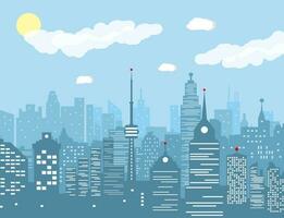 City skyline silhouette at day. skyscappers, towers, office and residental buildings. vector illustration