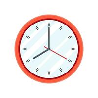 Simple classic red round wall clock. Clocks in flat style. Vector illustration