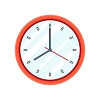 Simple classic red round wall clock. Clocks in flat style. Vector illustration