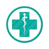 caduceo icono. símbolo de cuidado de la salud, farmacia, fármaco almacenar. serpiente, personal y cruzar vector ilustración